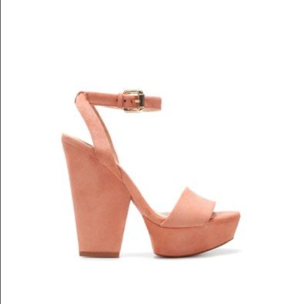 Zara Peach Suede Wedge Platform Sandal